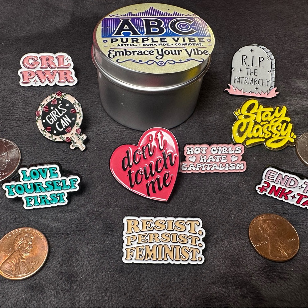 ✨ ABC Purple Vibe Enamel Pins | Feminist, Pride, Self Love | Bundle & Save 💜 - Picture 2 of 4